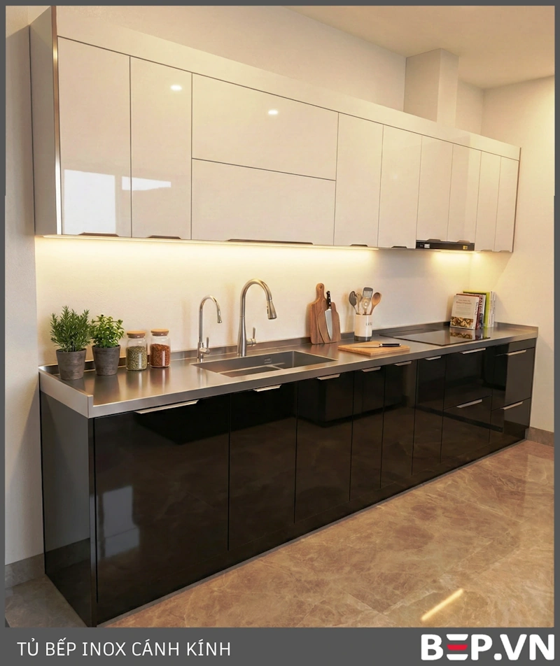TỦ BẾP INOX CÁNH KÍNH