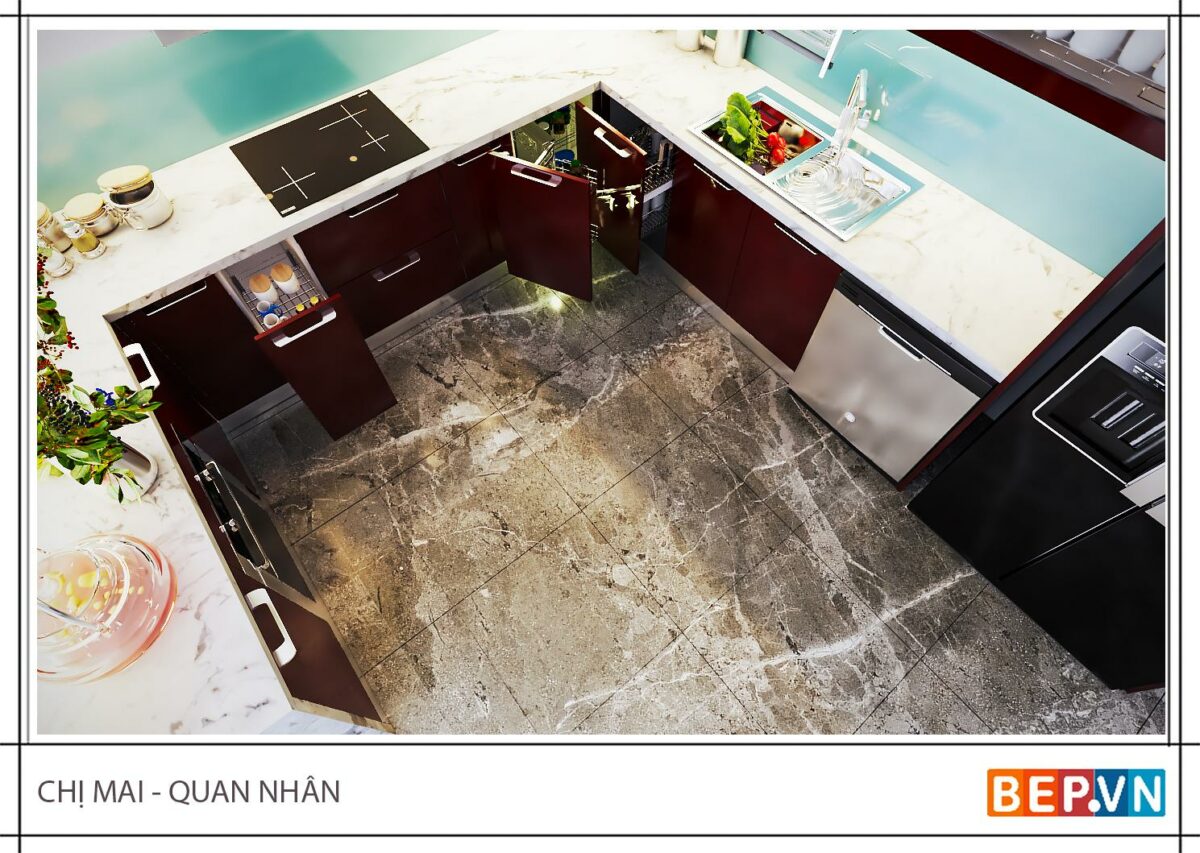 Tủ bếp Acrylic chữ U gia đình chị Mai - Hình ảnh 3