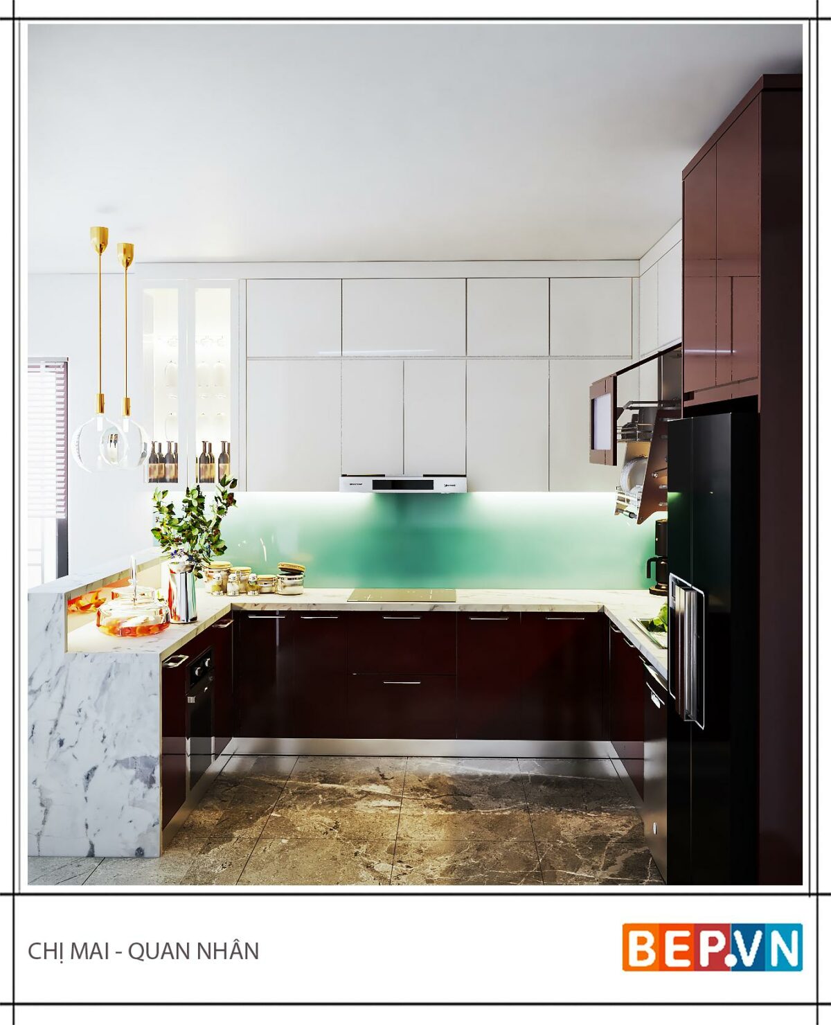 Tủ bếp Acrylic chữ U gia đình chị Mai - Hình ảnh 2