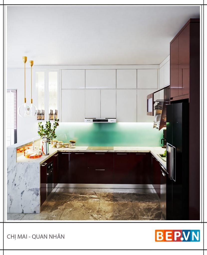 Thiết kế tủ bếp Acrylic chữ U gia đình chị Mai Thiết kế tủ bếp Acrylic chữ U gia đình chị Mai