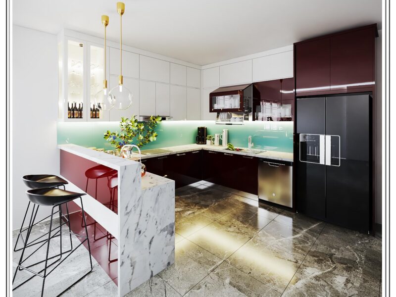 Tủ bếp Acrylic chữ U gia đình chị Mai