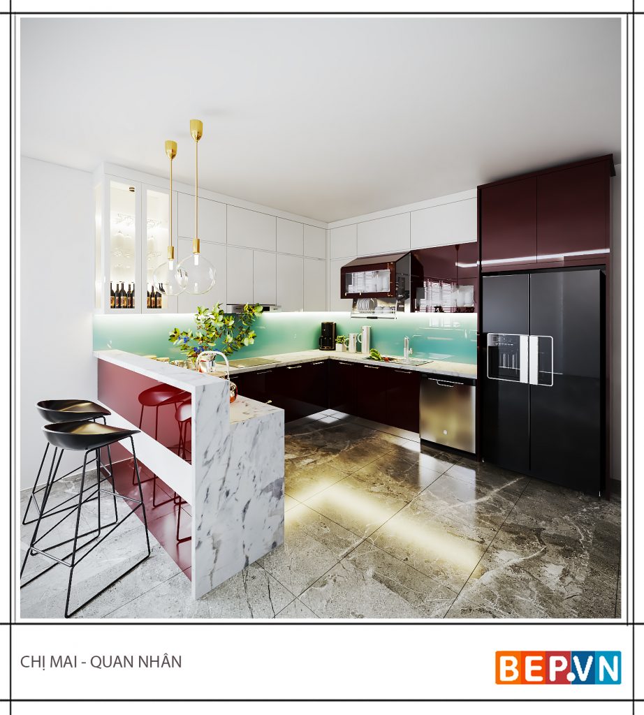 Thiết kế tủ bếp Acrylic chữ U gia đình chị Mai