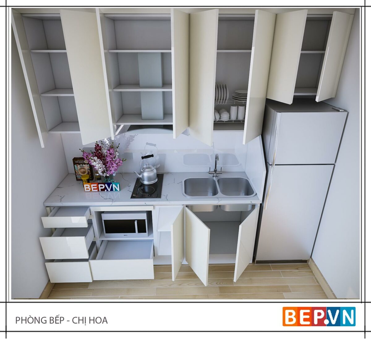 Tủ bếp Acrylic chữ I gia đình chị Hoa - Hình ảnh 2