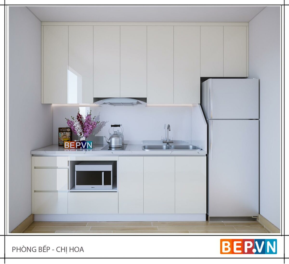 Tủ bếp Acrylic chữ I gia đình chị Hoa