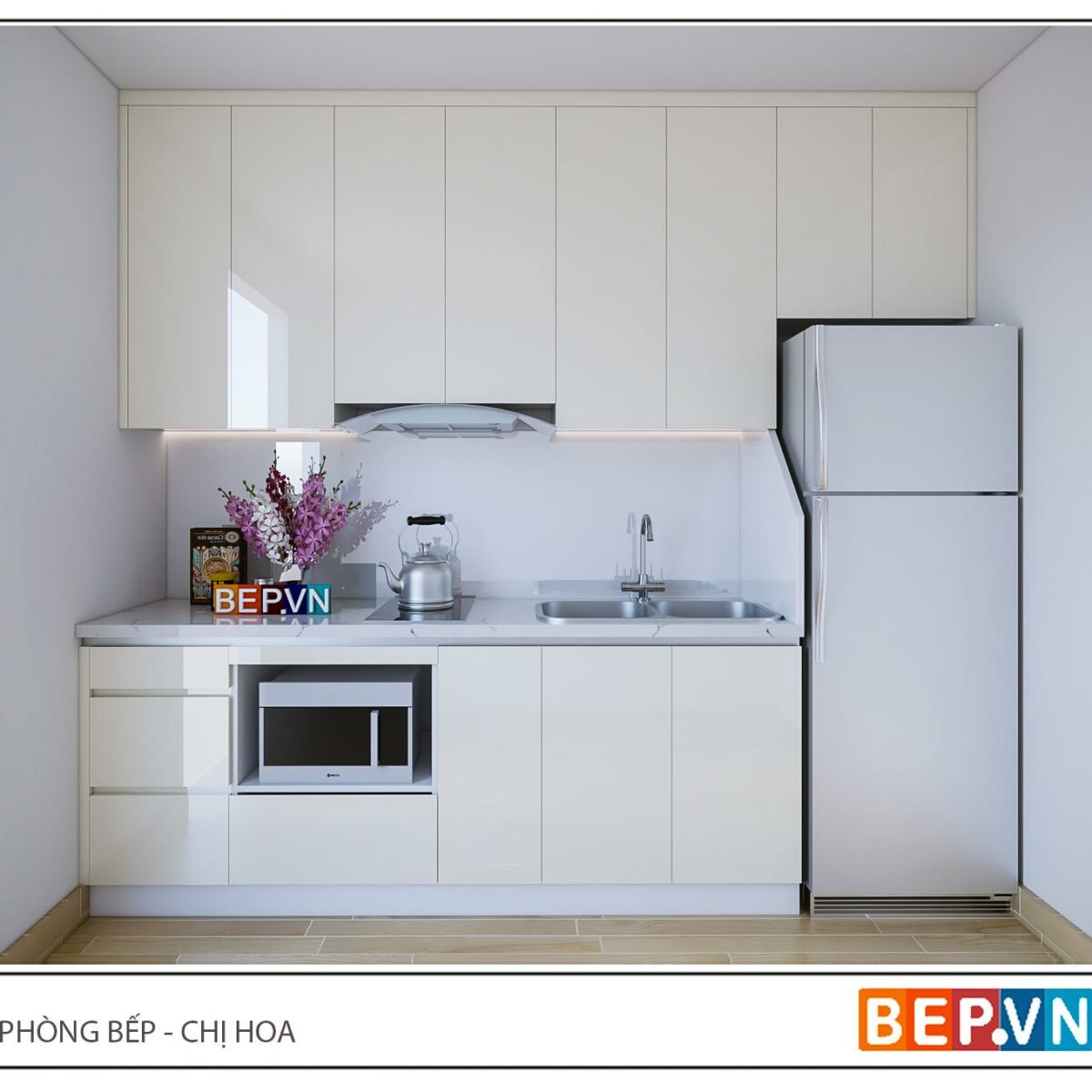 Tủ bếp Acrylic chữ I gia đình chị Hoa