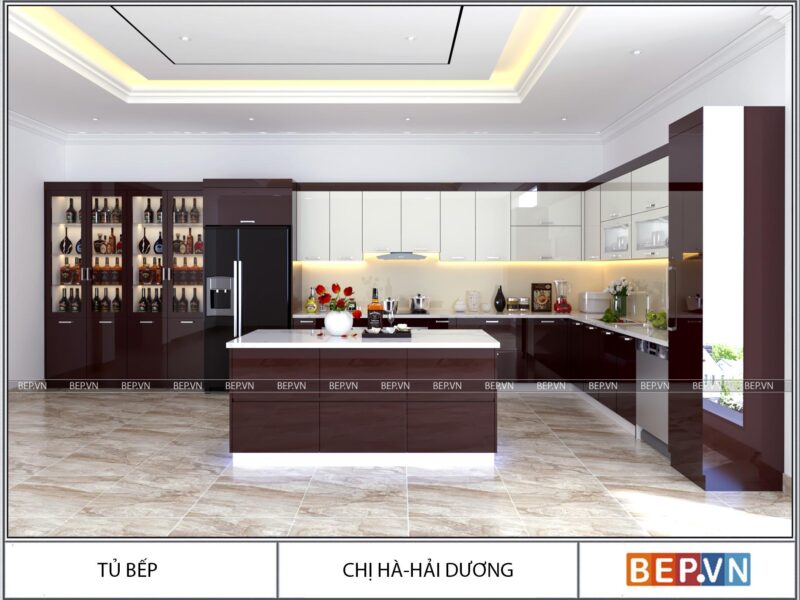 Alternative view of Thiết kế tủ bếp hiện đại kết hợp bàn đảo gia đình chị Hà - Hải Dương