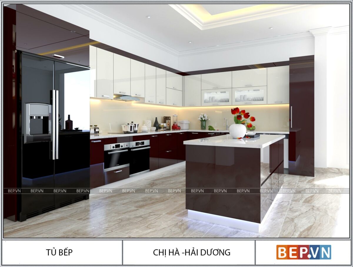 Thiết kế tủ bếp hiện đại kết hợp bàn đảo gia đình chị Hà - Hải Dương - Hình ảnh 3