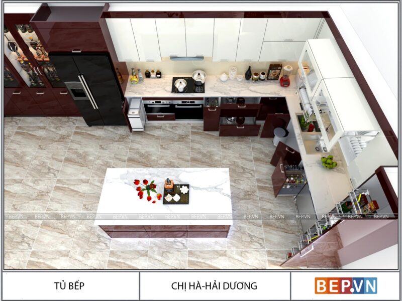 Thiết kế tủ bếp hiện đại kết hợp bàn đảo gia đình chị Hà - Hải Dương