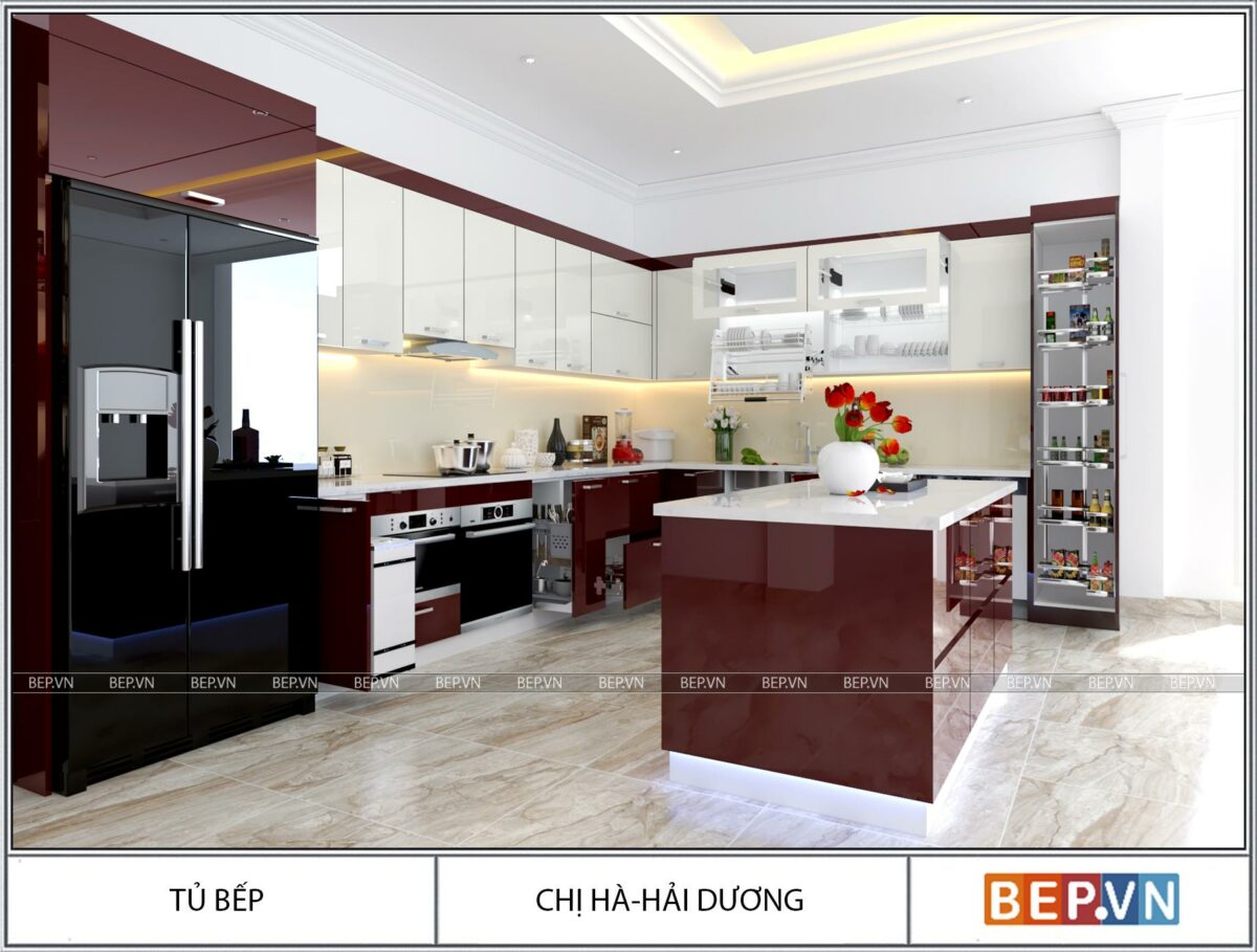 Thiết kế tủ bếp hiện đại kết hợp bàn đảo gia đình chị Hà - Hải Dương - Hình ảnh 4