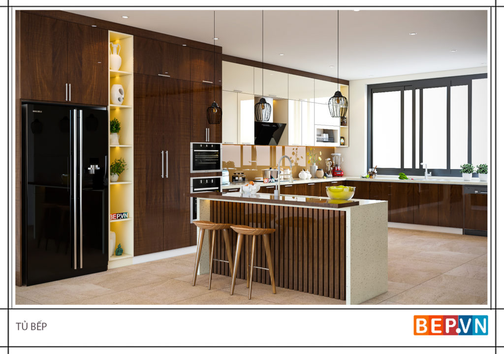 Đảo bếp được thiết kế đặt thêm chậu rửa