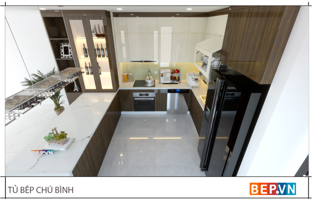 thiết kế tủ bếp có thêm quầy bar sang trọng và hiện đại