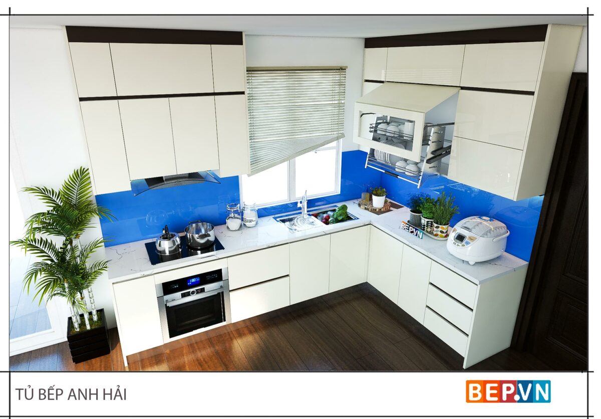 Tủ bếp chữ L hiện đại gia đình anh Hải