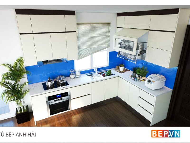 Tủ bếp chữ L hiện đại gia đình anh Hải