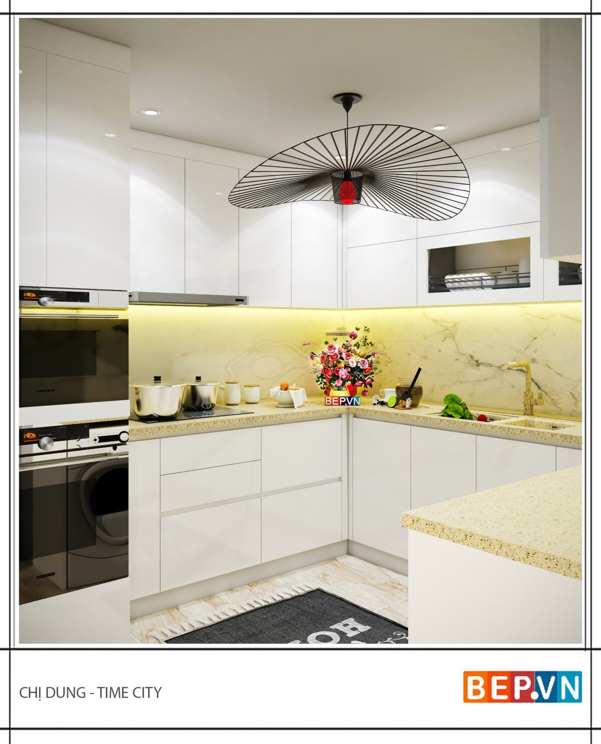 Tủ bếp chữ U hiện đại gia đình chị Dung - Hình ảnh 2