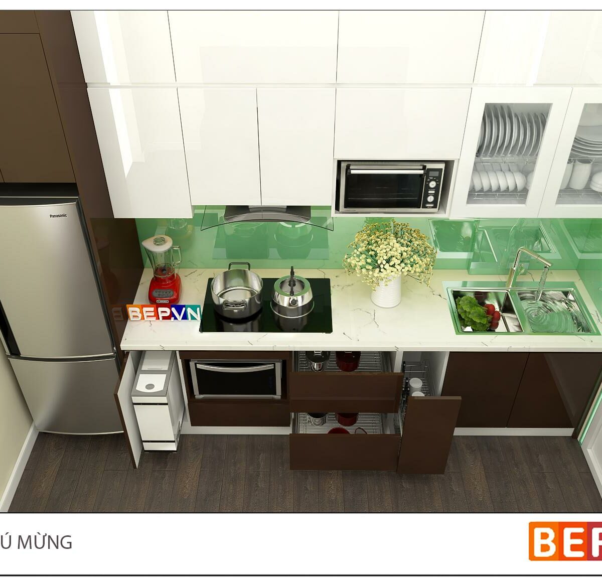 Tủ bếp Acrylic thẳng gia đình chú Mừng