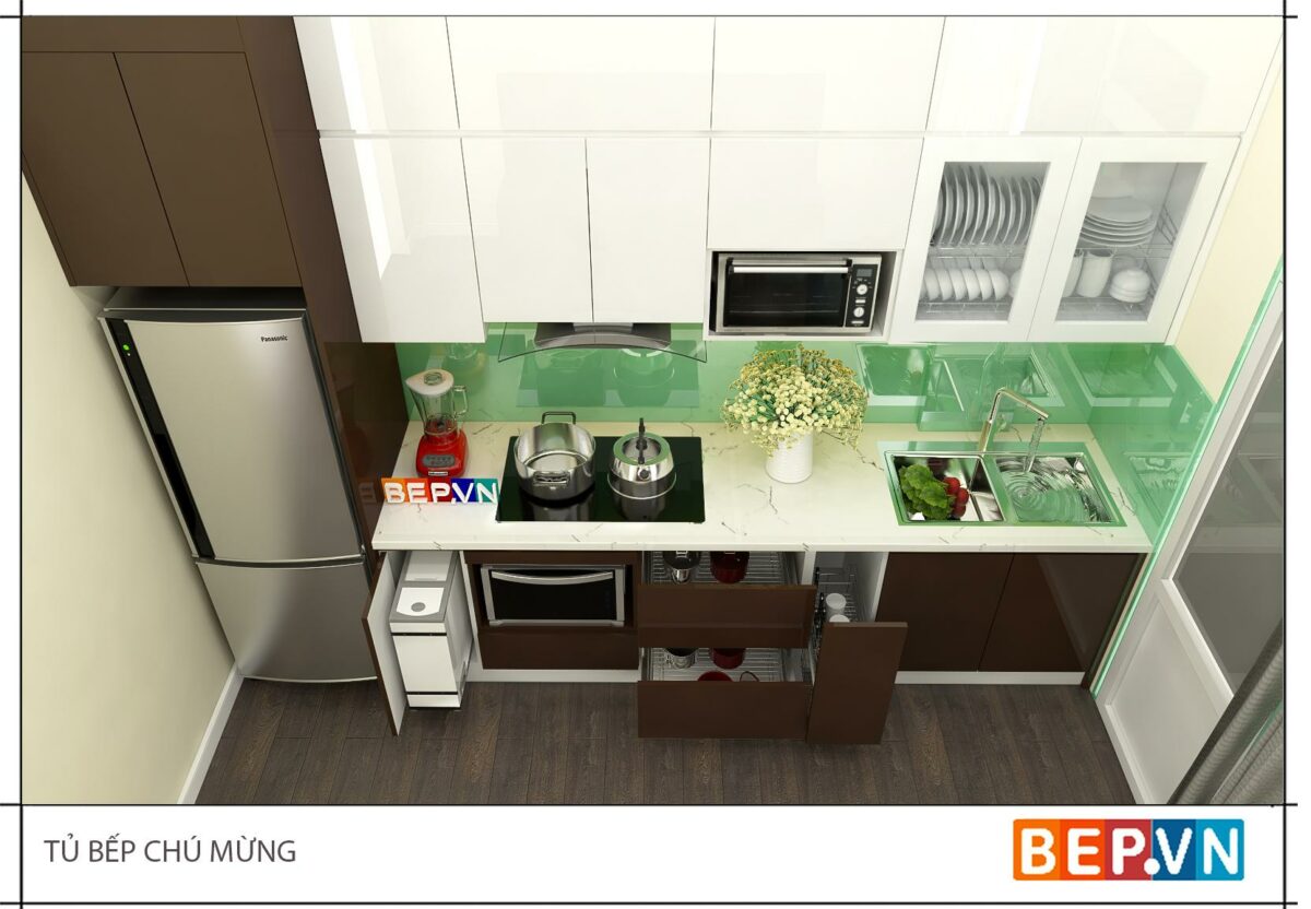 Tủ bếp Acrylic thẳng gia đình chú Mừng