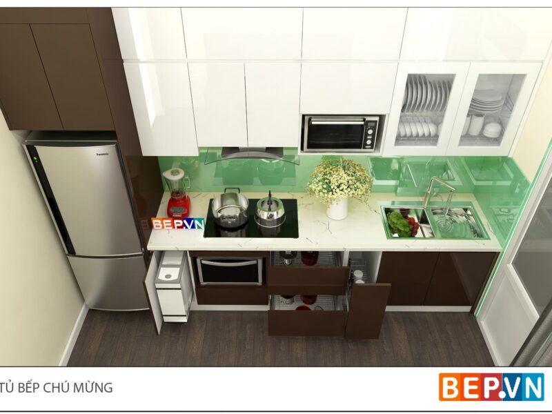 Tủ bếp Acrylic thẳng gia đình chú Mừng