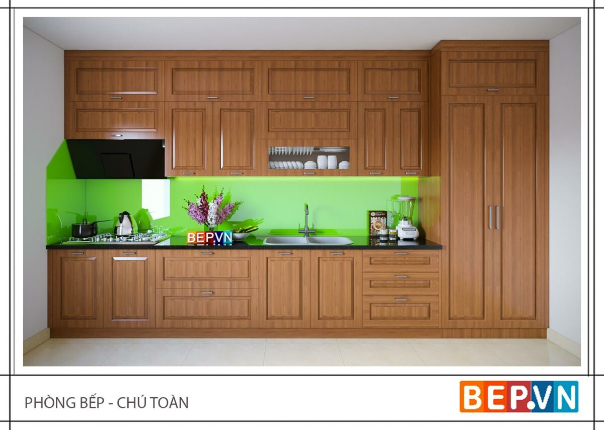 Tủ bếp gỗ Xoan đào chữ I gia đình chú Toản - Hình ảnh 2