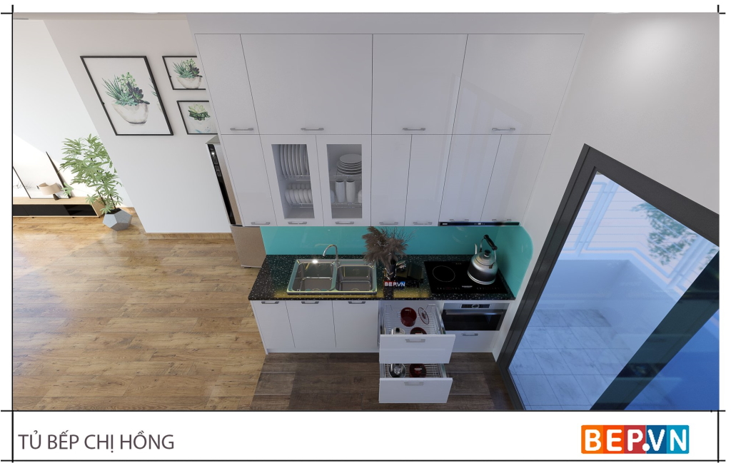 Thiết kế tủ bếp nhỏ , đơn giản , đầy đủ không gian lưu trữ gia đình chị Hồng - Hoàng Đạo Thúy