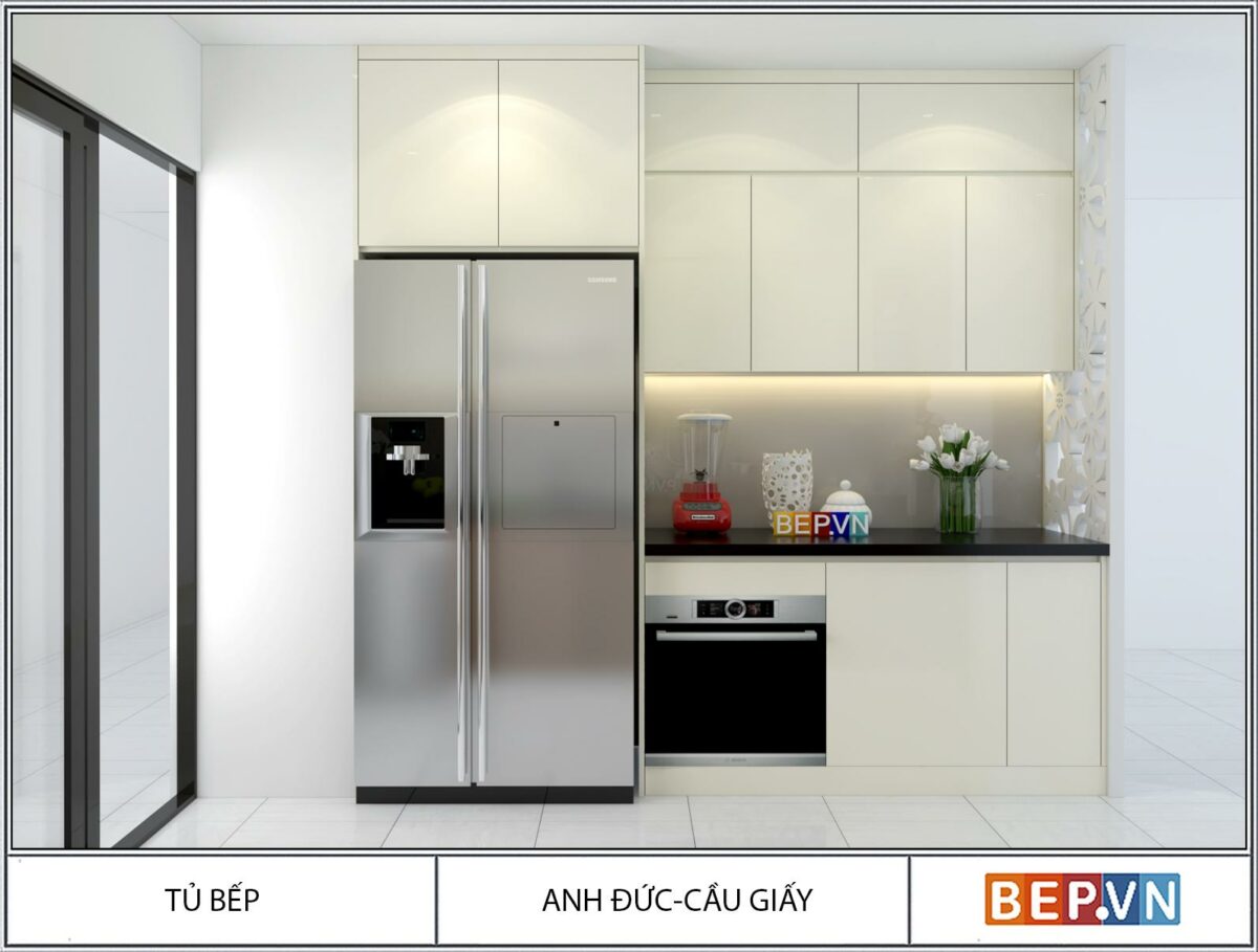 Tủ bếp song song Acrylic Laminate nhà anh Đức - Cầu Giấy - Hình ảnh 2