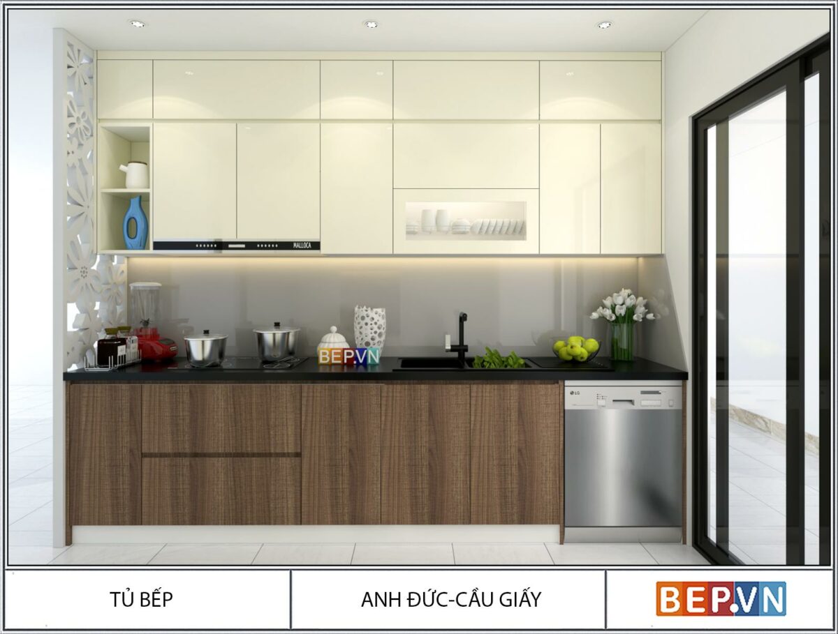 Tủ bếp song song Acrylic Laminate nhà anh Đức - Cầu Giấy - Hình ảnh 3