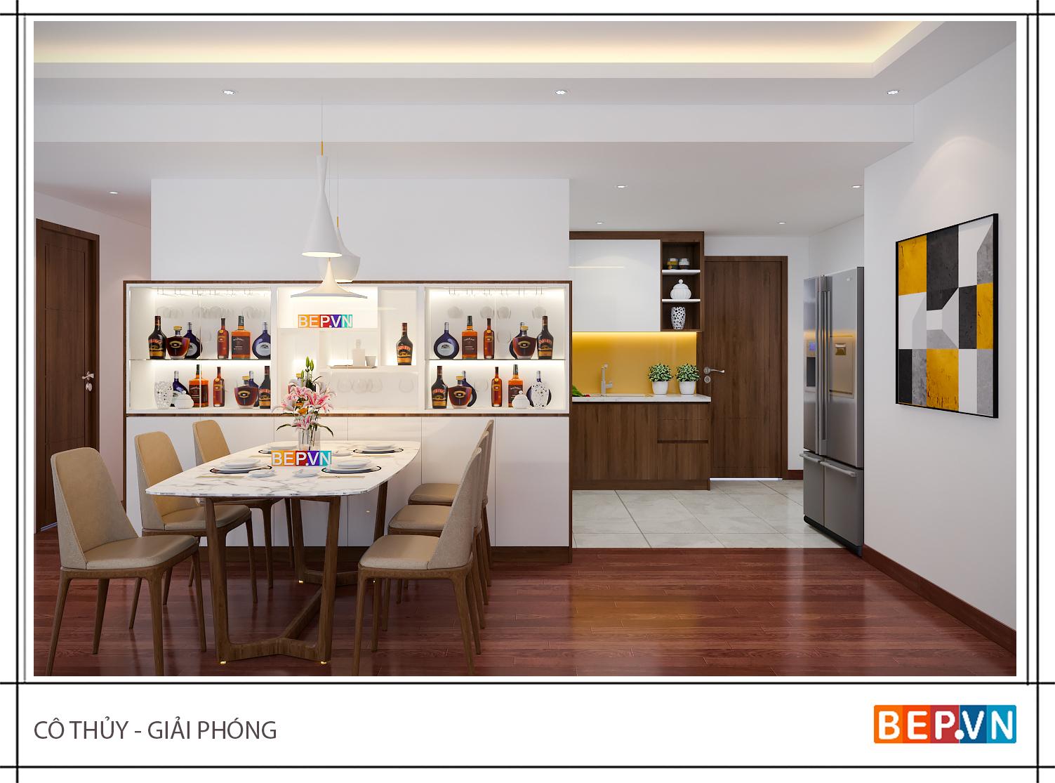 tủ bếp Laminate kết hợp Acrylic siêu hiện đại GĐ cô Thủy