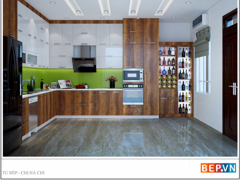 tủ bếp Laminate acrylic chữ L chị Hà chi