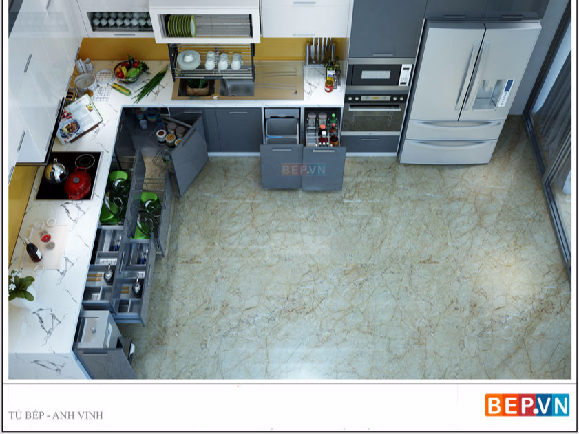 tủ bếp acrylic chữ L anh Vinh