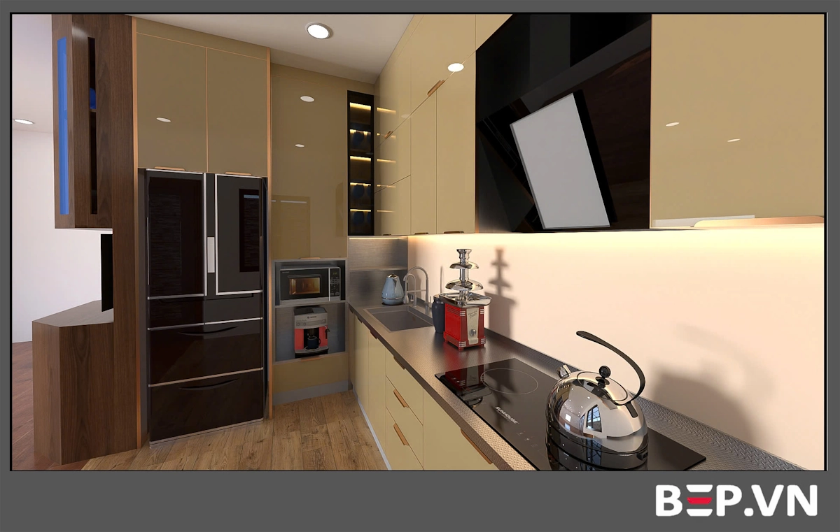 Bản vẽ thiết kế 3D hệ tủ cao và tủ kho nhà chị Thương - Gamuda