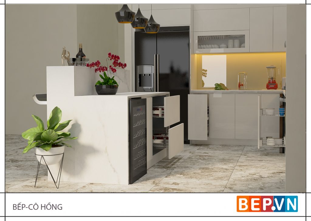 Tận dụng đảo bếp để lưu trữ, trang trí nâng tầm giá trị căn bếp gia đình bạn.