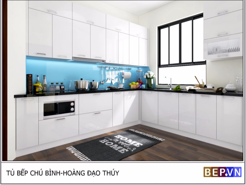 mẫu tủ bếp đẹp hình chữ L nhà chú Bình