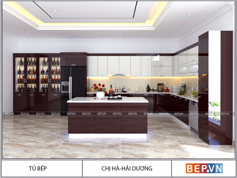 Tủ bếp Acrylic chữ L chị Hà Hải Dương