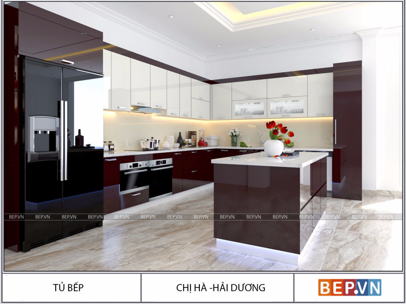 Tủ bếp Acrylic chữ L chị Hà Hải Dương