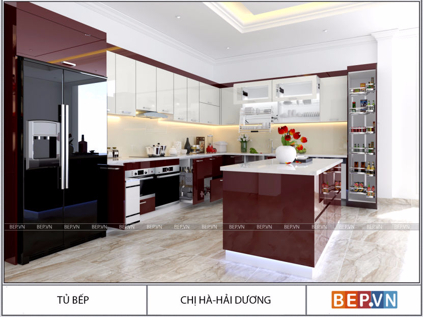 Tủ bếp Acrylic chữ L chị Hà Hải Dương