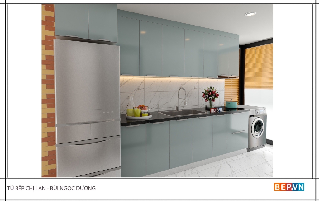 tủ bếp inox cánh kính cường lực hiện đại