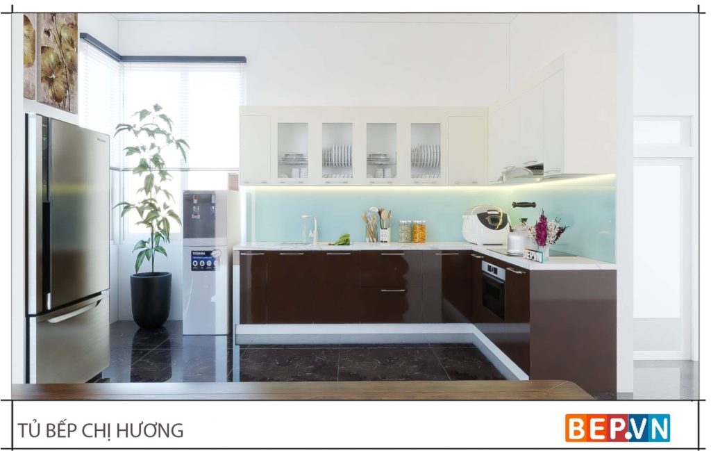 tủ bếp gỗ đẹp theo kích thước và diện tích phòng bếp