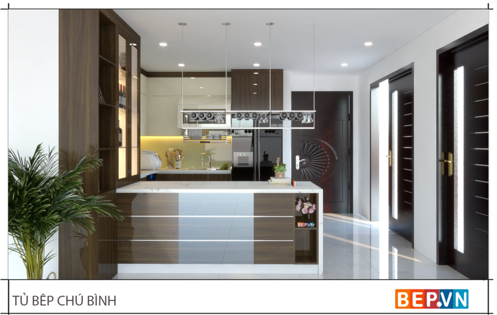 Đảo bếp thiết kế thêm quầy bar sang trọng, độc đáo