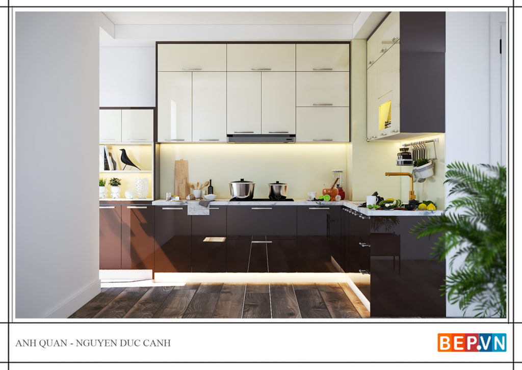 Tủ bếp được thiết kế đơn giản, dễ lau dọn, vệ sinh