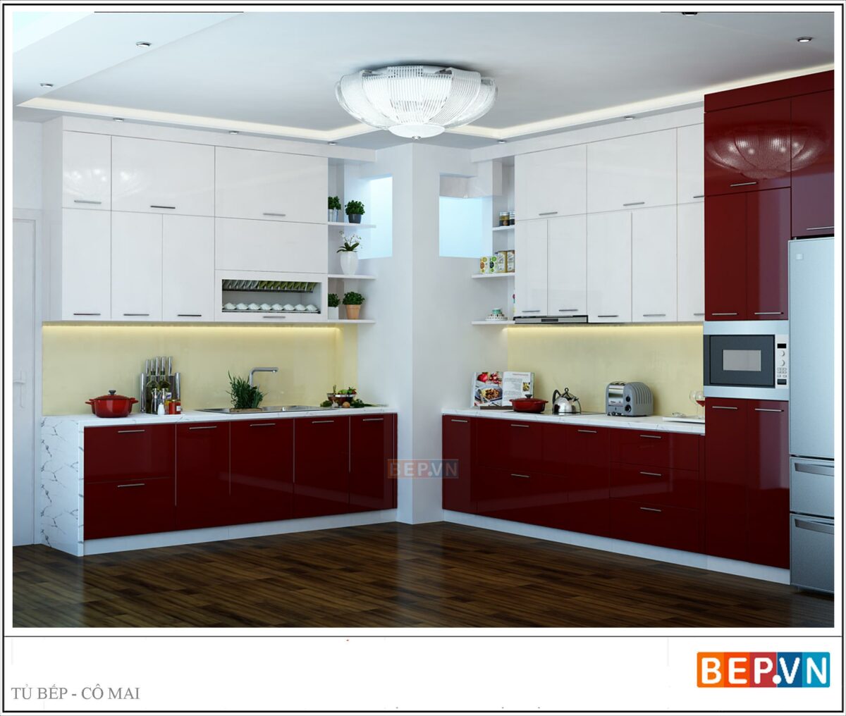 Tủ bếp Acrylic chữ L gia đình cô Mai