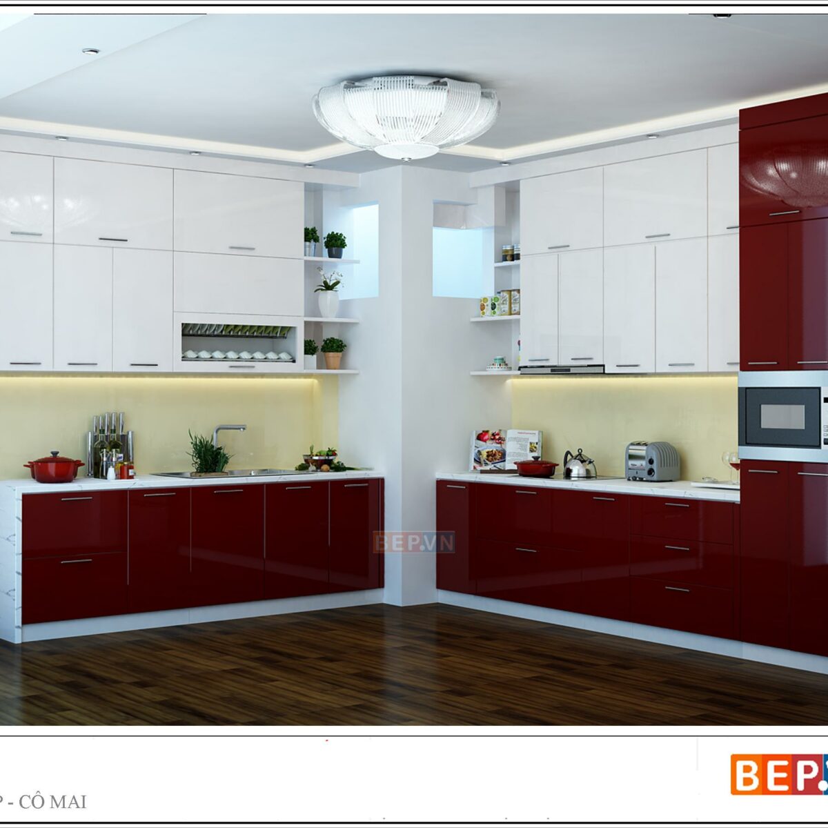 Tủ bếp Acrylic chữ L gia đình cô Mai