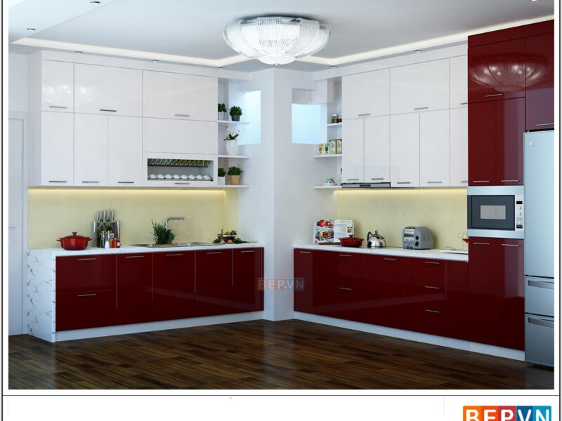 Tủ bếp Acrylic chữ L gia đình cô Mai