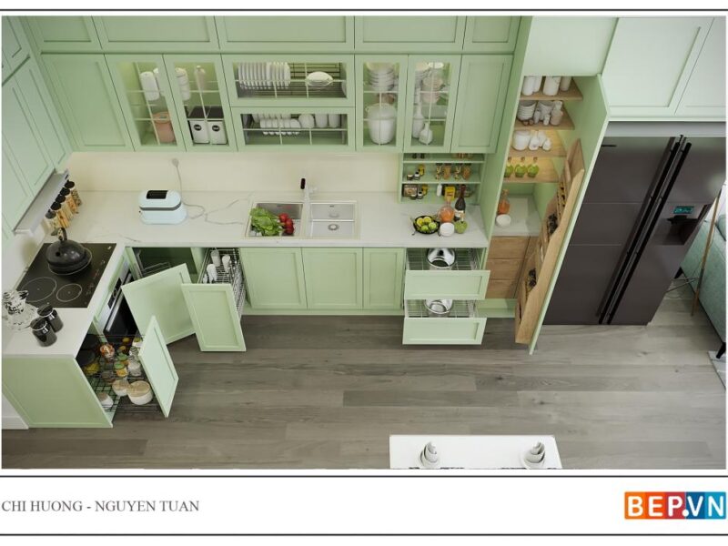 Mẫu thiết kế phòng khách bếp chị Hương - Nguyễn Tuân