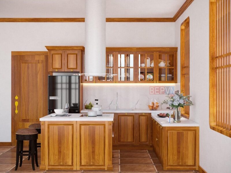 Tủ bếp gỗ Gõ đỏ tự nhiên - Tủ bếp Chú Thịnh Thường Tín