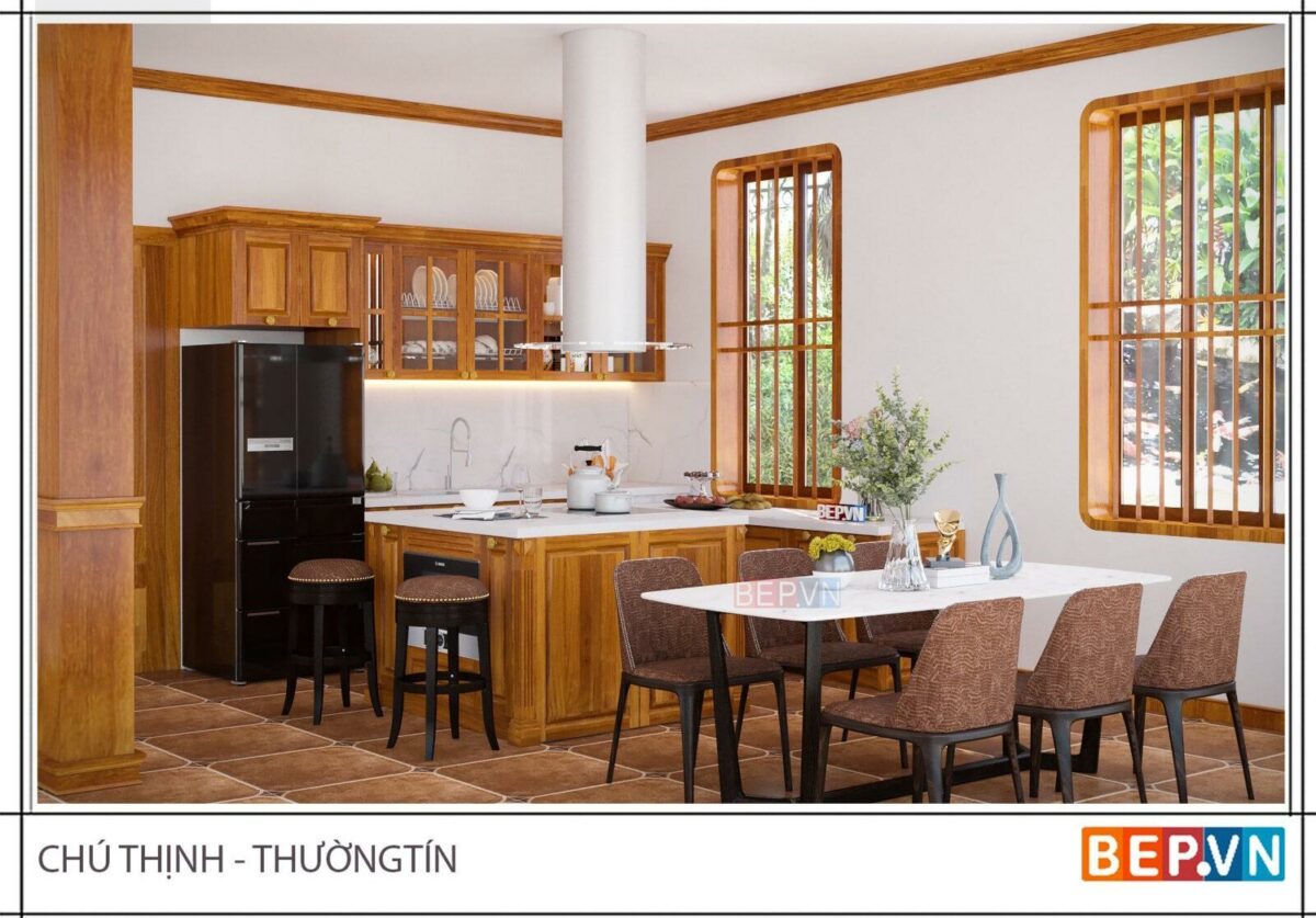 Tủ bếp gỗ Gõ đỏ tự nhiên - Tủ bếp Chú Thịnh Thường Tín - Hình ảnh 4