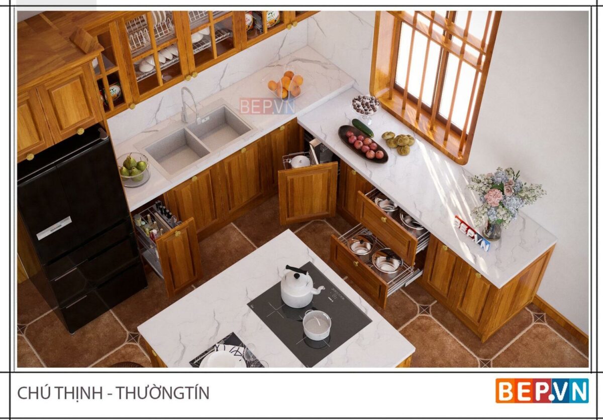 Tủ bếp gỗ Gõ đỏ tự nhiên - Tủ bếp Chú Thịnh Thường Tín - Hình ảnh 5