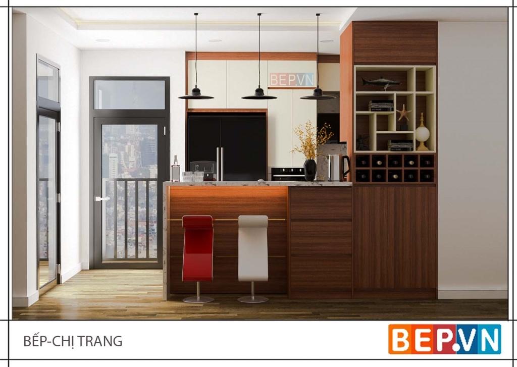 Thiết kế tủ bếp song song kết hợp quầy bar Thiết kế tủ bếp song song kết hợp quầy bar