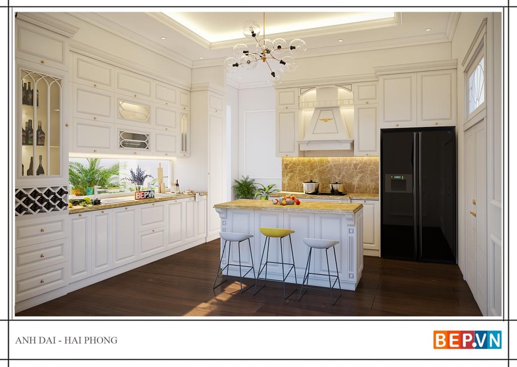 Thiết kế tủ bếp đẹp theo phong cách tân cổ điển
