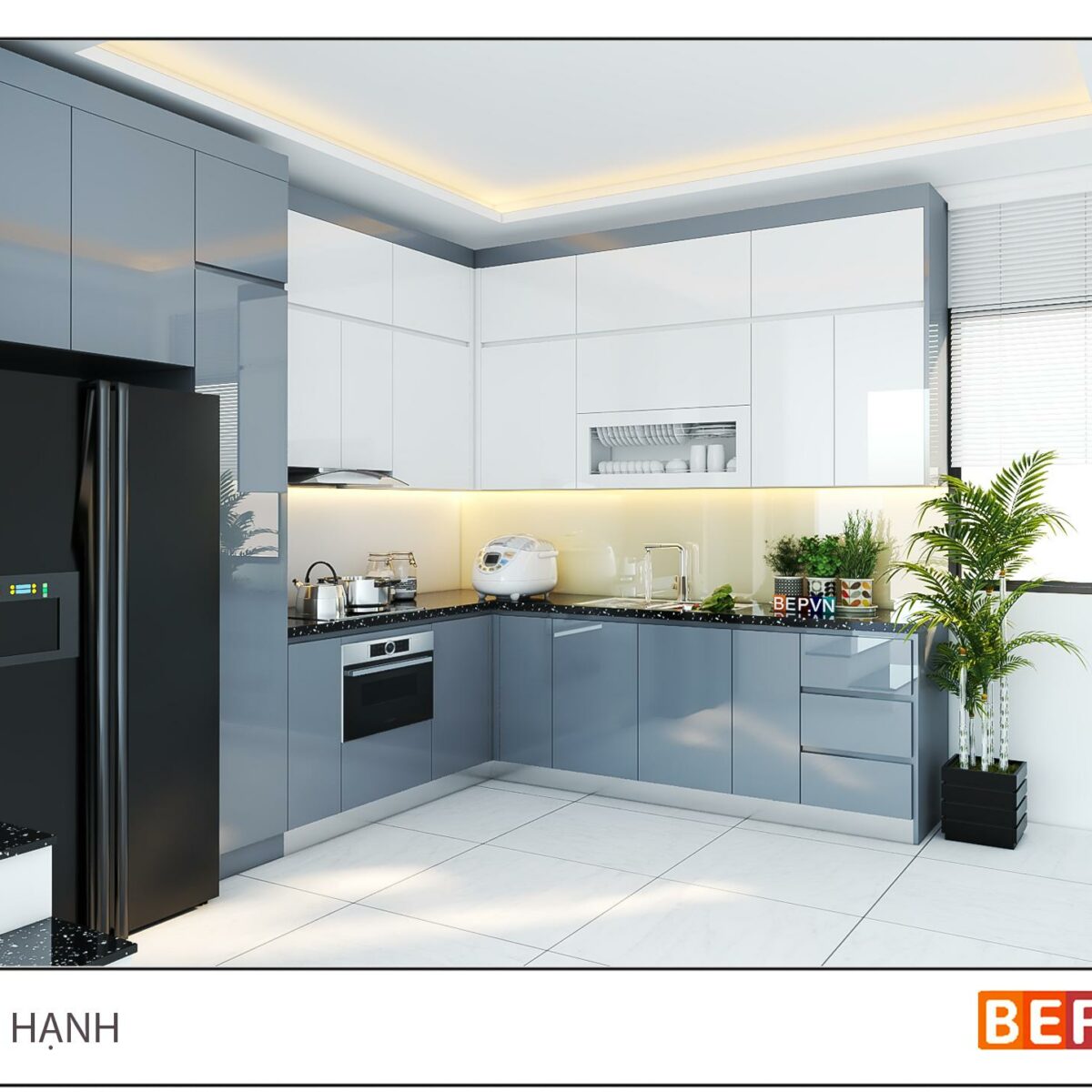 Tủ bếp Acrylic chữ L gia đình chị Hạnh