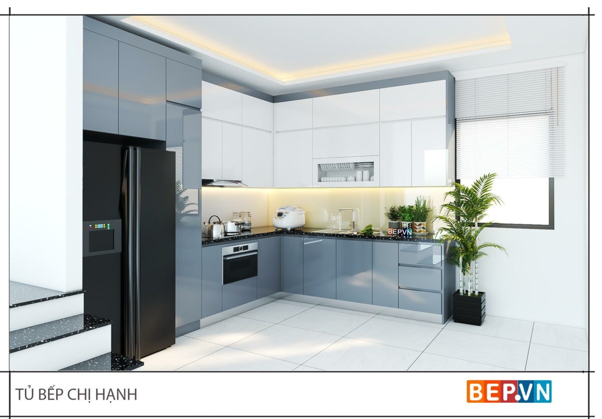 Tủ bếp Acrylic chữ L gia đình chị Hạnh