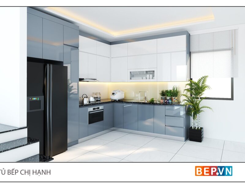 Tủ bếp Acrylic chữ L gia đình chị Hạnh